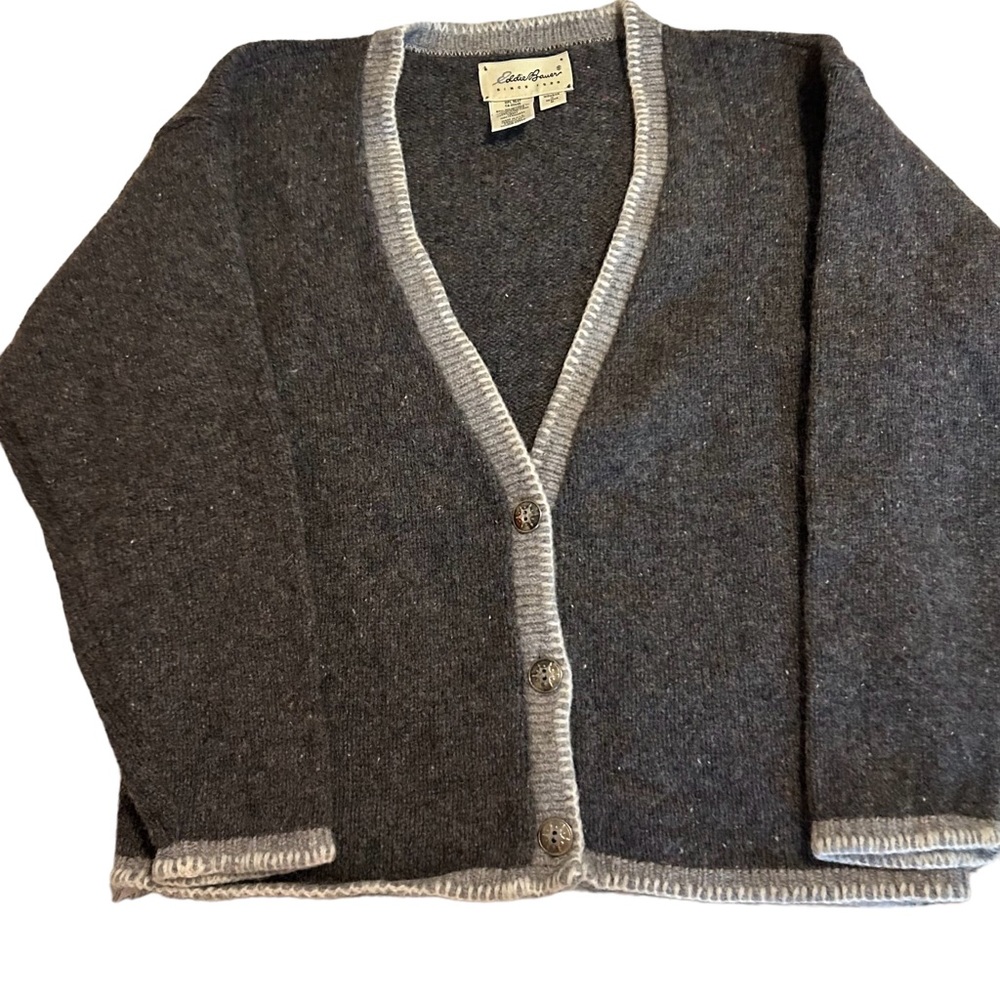 Eddie Bauer Vtg Gray Knit Cardigan Wool Sweater Womens Sz Med Measurement in pic